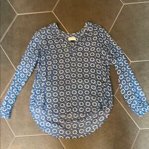 Blue Patterned Women's Popover Top L